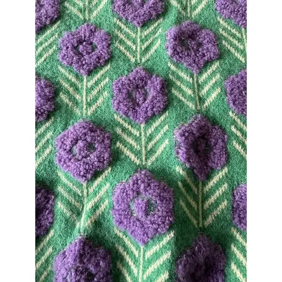 Green Purple Floral Knit Pullover Cottagecore Women's Sweater S/M - Picture 9 of 10